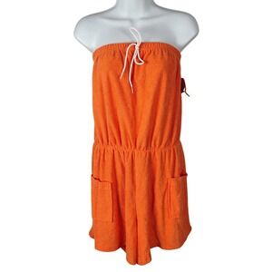 Gloria's Fashions Vintage Orange Terry Cloth Strapless Romper Coverup 80s mom